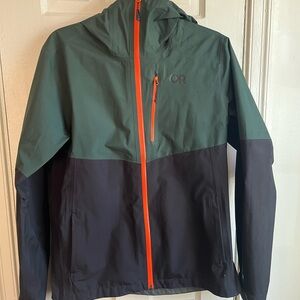 Outdoor Research Men's Forest Green and Charcoal Raincoat